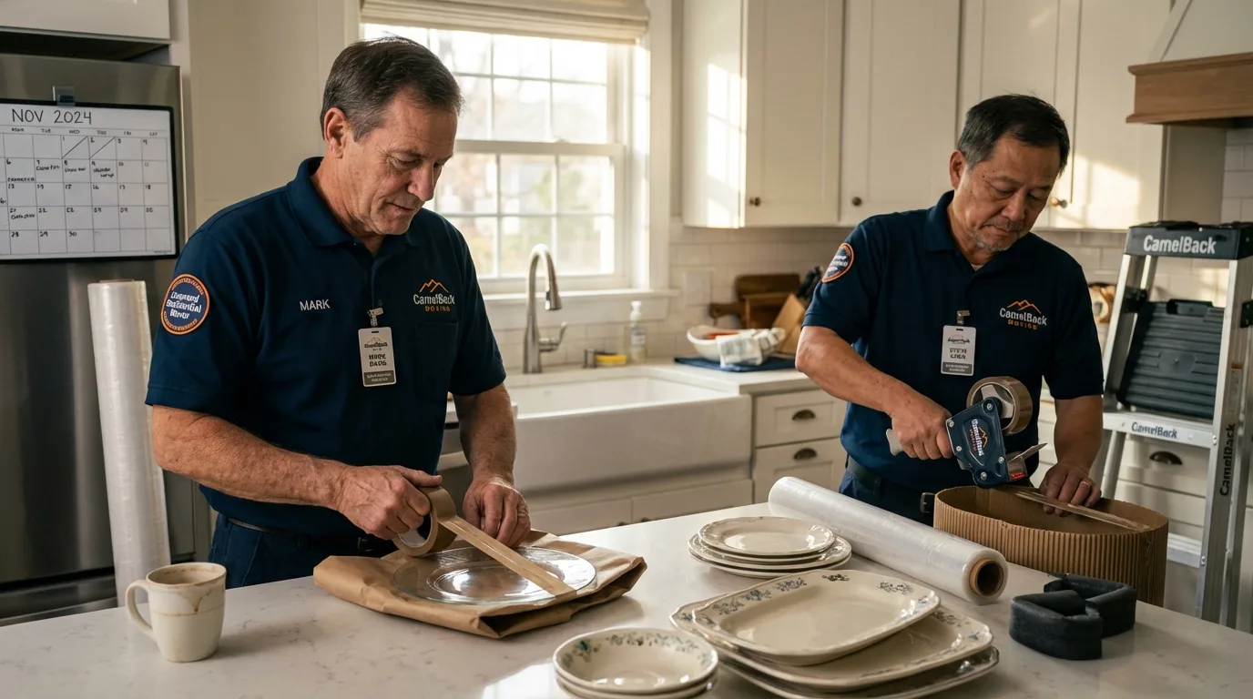 Professional crew packing kitchen dishware in Lavonia, GA